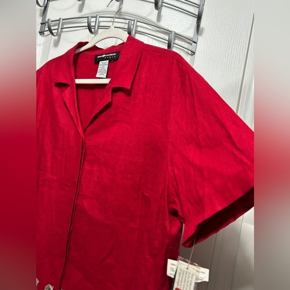 Sag Harbor red linen blend top Women’s Plus Size 1X Red Embroidered Floral NWT - Picture 12 of 15